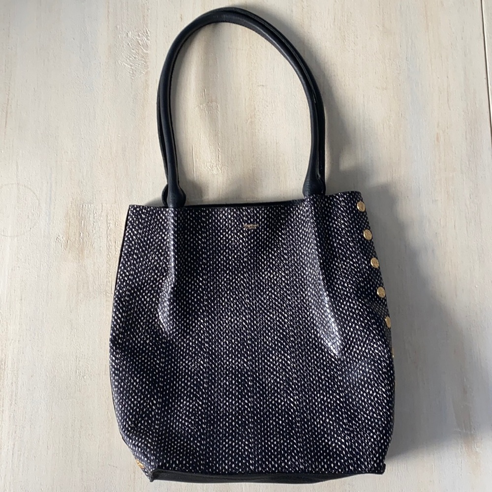 Hammitt Oliver Medium Black White Python Print Embellished Rivets Tote Bag